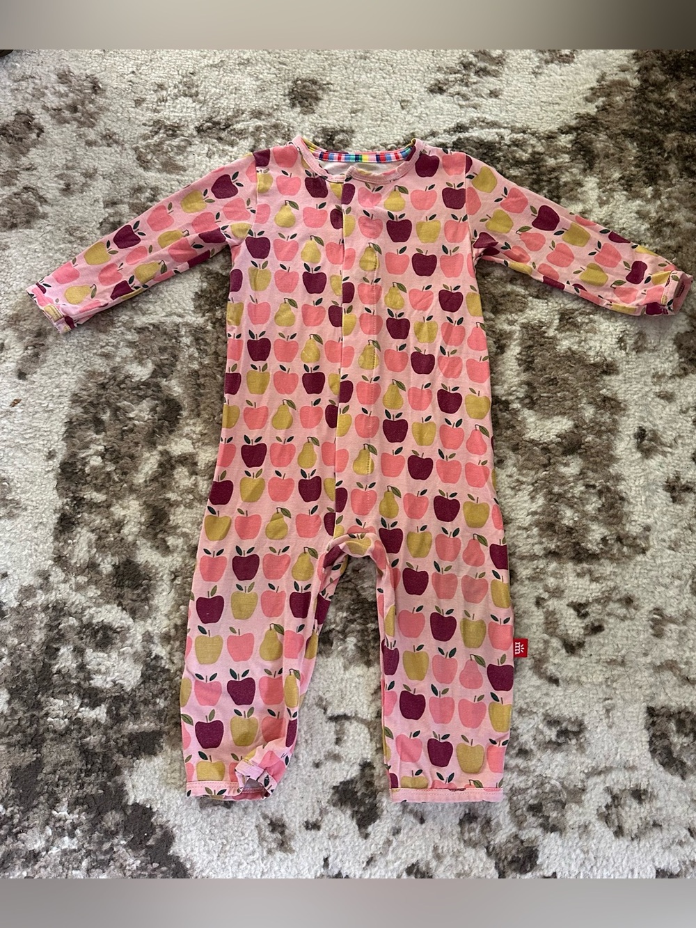 Pink Apple-Print One-Piece Romper